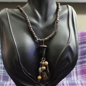 Boho Wooden and Coconut Shell Necklace